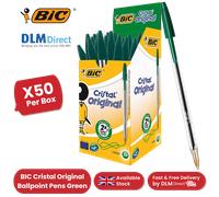 BIC Cristal Medium Ballpoint Pens Green Ink Tip 1.0mm Lasting Ink (Box of 50)