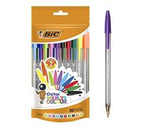 BIC Cristal Multi Colour Ballpoint Pens, Assorted Colors Every-day Biro Pens with Wide Point (1.6 mm), Pack of 20