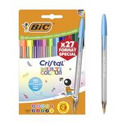 BIC Cristal Multicolour Ballpoint Pens Wide Point (1.6 mm) Special Edition Set - Assorted Classic, Neon, and Fun Ink Colours, Pack of 27