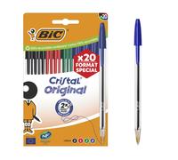 BIC Cristal Original Ball Pens Medium Point (1.00 mm) - Assorted Ink Colours, Special Edition Box of 20