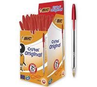 BIC Cristal Original Ball Point Pen - Pack of 50 Pens - Medium Point (1.0 mm) - Red Ink
