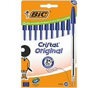 BIC Ballpoint Pens Cristal Original – Medium Tip (1 mm) – Blue, Box of 10