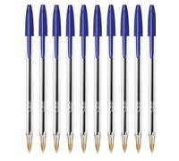 BIC Cristal Original Ballpoint Pens 1.0mm, 10 Pack - Long-Lasting Ink, Writes Up to 2x More Than Standard Ball Pens, Smooth Writing, Reliable Everyday Use, Made in France (Blue)