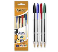 BIC Cristal Original Ballpoint Pens Medium Point (1.0 mm) - Assorted Colours, Pouch of 4