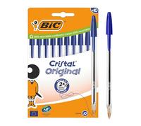 BIC Cristal Original Ballpoint Pens Blue Ink 1.0mm Medium Tip Plastic Barrel Smudge-Free Long Lasting Writing Pens for School Office Notes Exams Stationery Supplies Pack of 10