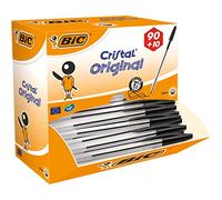BIC Cristal Original Ballpoint Pens, Every-Day Biro Pen, Fine Point (1.0mm), Ideal for School, Black Ink, 100 count (Pack of 1)