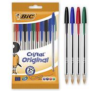 BIC Cristal Original Ballpoint Pens, Every-Day Biro Pens, Fine Point (1.0mm), Ideal for School, Assorted Colours, Pack of 10