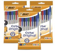 BIC Cristal Original Ballpoint Pens, Fine Point 1.0mm, Assorted Colours, Reliable Everyday Pens for School and Office, Smooth Writing, Comfortable Grip, Durable and Long-Lasting (Pack of 3)