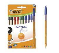 BIC Cristal Original Ballpoint Pens Fine Tip (8 mm) - Assorted Colours - Orange Barrel - Box of 10