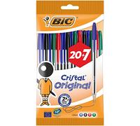 BIC Cristal Original Ballpoint Pens Medium Point (1.0 mm) â€“ Assorted Colours, Pouch of 20+7