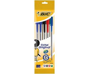 BIC Cristal Original Ballpoint Pens Medium Point (1.0 mm) â€“ Assorted Colours, Pouch of 5