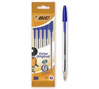BIC Cristal Original Ballpoint Pens Medium Point (1.0 mm) â€“ Blue, Pouch of 5