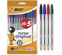 BIC Cristal Original Ballpoint Pens Medium Point (1.0 mm) - Assorted Colours, Pouch of 15+5