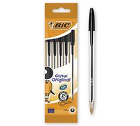 BIC Cristal Original Ballpoint Pens Medium Point (1.0 mm) - Black, Pouch of 5