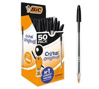 BIC Cristal Original Black Ink Biro Ballpoint Pens, 1mm Tip, Box of 50 | Smooth, Reliable Everyday Writing, a Multipack Ideal for Back to School Supplies, Office Stationery and Home
