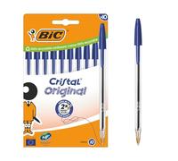 BIC Ballpoint Pens Cristal Original – Medium Tip (1 mm) – Blue, Box of 10