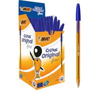 Bic Cristal Original Fine Ball Pens, Fine Point 0.8 mm, Blue, Box of 50 - Smudge