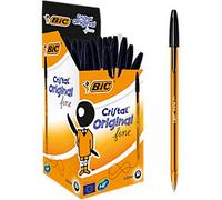 BIC Cristal Original Fine Non-retractable Ballpoint Pen Black 0.3 mm Fine Ballpoint Non Refillable Pack of 50