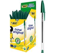 BIC Cristal ORIGINAL Medium Daily BALLPOINT PENS Biros 1.0 mm Everyday Essay Writing Home School Office Stationery Supplies Clear Barrel 4 Colours BLACK RED BLUE GREEN RGB Stick Pen (GREEN, 50 X PENS)