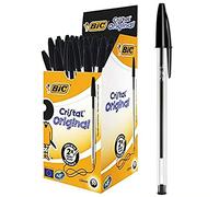 BIC Cristal ORIGINAL Medium Daily BALLPOINT PENS Biros 1.0 mm Everyday Essay Writing Home School Office Stationery Supplies Clear Barrel 4 Colours BLACK RED BLUE GREEN RGB (BLACK, 100 X PENS)