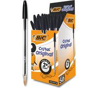 BIC Cristal Original Smudge Free Ballpoint Pens Black 1.0mm (0.4mm line) Pack of 50 Ideal for School Home Office
