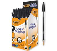 BIC Cristal Original Smudge Free Ballpoint Pens, Ideal for School, Black, Med...