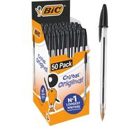BIC Cristal Original Smudge Free Ballpoint Pens, Ideal for School, Black, Medium Point (1.0mm), Pack of 50
