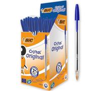BIC Cristal Original Smudge Free Ballpoint Pens, Ideal for School, Blue Ink, Medium Point (1.0mm), Pack of 50