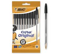 Bic Cristal Original Ballpoint Pens, Smudge-free with Medium Point (1.0 mm), Black, Ideal for Office and School, Pack of 10