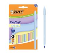 BIC Cristal Pastel Ball Pens Medium Point (1.00 mm) Refillable Blue Ink - Assorted Pastel Barrels, Box of 10