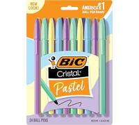 BIC Cristal Pastel Ballpoint Pens, Black Ink, 24-Count Pack, Colored
