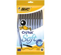 BIC Cristal Soft Ball Pens Medium Point (1.2 mm) - Black, Pouch of 10