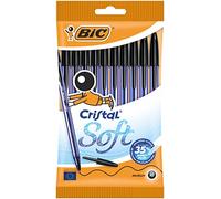 BIC Cristal Soft Ball Pens Medium Point (1.2 mm) - Black, Pouch of 10