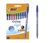 Bic Cristal Soft Ballpoint Pens Medium Tip (1.2 mm) with Easy Glide Ink - Assorted Colours, Box of 10