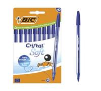 Bic Cristal Soft Ballpoint Pens Medium Tip (1.2 mm) with Easy Glide Ink - Blue, Box of 10