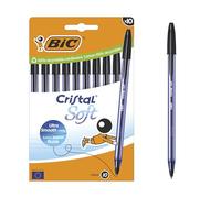 BIC Ballpoint Pens Cristal Soft Medium Tip 1.2 mm Easy Glide Ink Black Box of 10
