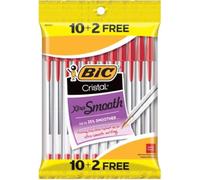 Bic Cristal Xtra-Smooth Ball Pen - 10 plus 2 Bonus Pack (12 count) - Red Medium Point Ballpoint Pen