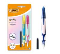 BIC EasyClic Assorted Colour Fountain Pens (Pack of 2), Blue,Green,Red,Pink