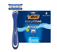 BIC EasyRinse Anti-Clogging Men's Disposable Razors for a Smoother Shave With Less Irritation*, Easy Rinse Shaving Razors With 4 Blades, 6 Count