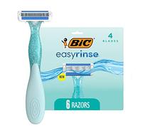BIC EasyRinse Anti-Clogging Women's Disposable Razors for a Smoother Shave With Less Irritation*, Easy Rinse Shaving Razors With 4 Blades, 6 Count