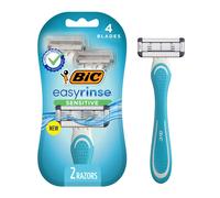BIC EasyRinse Sensitive Anti-Clogging Men's Disposable Razors Clinically Proven for Sensitive Skin Shaving Razors With 4 Blades 2 Count