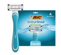 BIC EasyRinse Sensitive Anti-Clogging Men's Disposable Razors, Clinically Proven for Sensitive Skin, Shaving Razors With 4 Blades, 6 Count