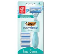 BIC EasyRinse Women's Refillable Blades with 4 Blades, 1 Shaving Handle and 3 Refill Cartridges
