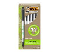 BIC Ecolutions Clic Stic Black Ballpoint Pens, Medium Point (1.0mm), 12-Count Pack, Retractable Ball Point Pens Made from 78% Recycled Plastic
