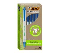 BIC Ecolutions Clic Stic Blue Ballpoint Pens Medium Point (1.0mm) 12-Count Pack Retractable Ball Point Pens Made from 78% Recycled Plastic