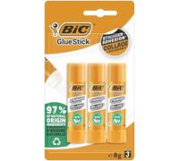 BIC ECOlutions Glue Sticks - Pack of 3, 8 g Glue Sticks - Ultra-Clean and Washable - Solvent Free with 100% Recycled Plastic Dispenser