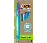 BIC Ecolutions Ocean-Bound Plastic Gel Pens, Medium Point (0.7 mm), 12-Count Pack, Retractable Assorted Ink Pens Made from 78% Ocean-Bound