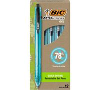 BIC Ecolutions Ocean-Bound Plastic Gel Pens, Medium Point (1.0mm), 12-Count Pack, Retractable Black Ink Pens Made from 78% Ocean-Bound
