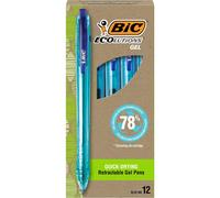 BIC Ecolutions Ocean-Bound Plastic Gel Pens, Medium Point (1.0mm), 12-Count Pack, Retractable Blue Ink Pens Made from 78% Ocean-Bound