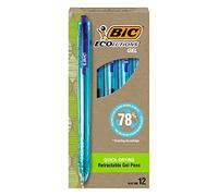 BIC Ecolutions Ocean-Bound Plastic Gel Pens, Medium Point (1.0mm), 12-Count Pack, Retractable Blue Ink Pens Made from 78% Ocean-Bound Recycled Plastic Excluding Ink Cartridge